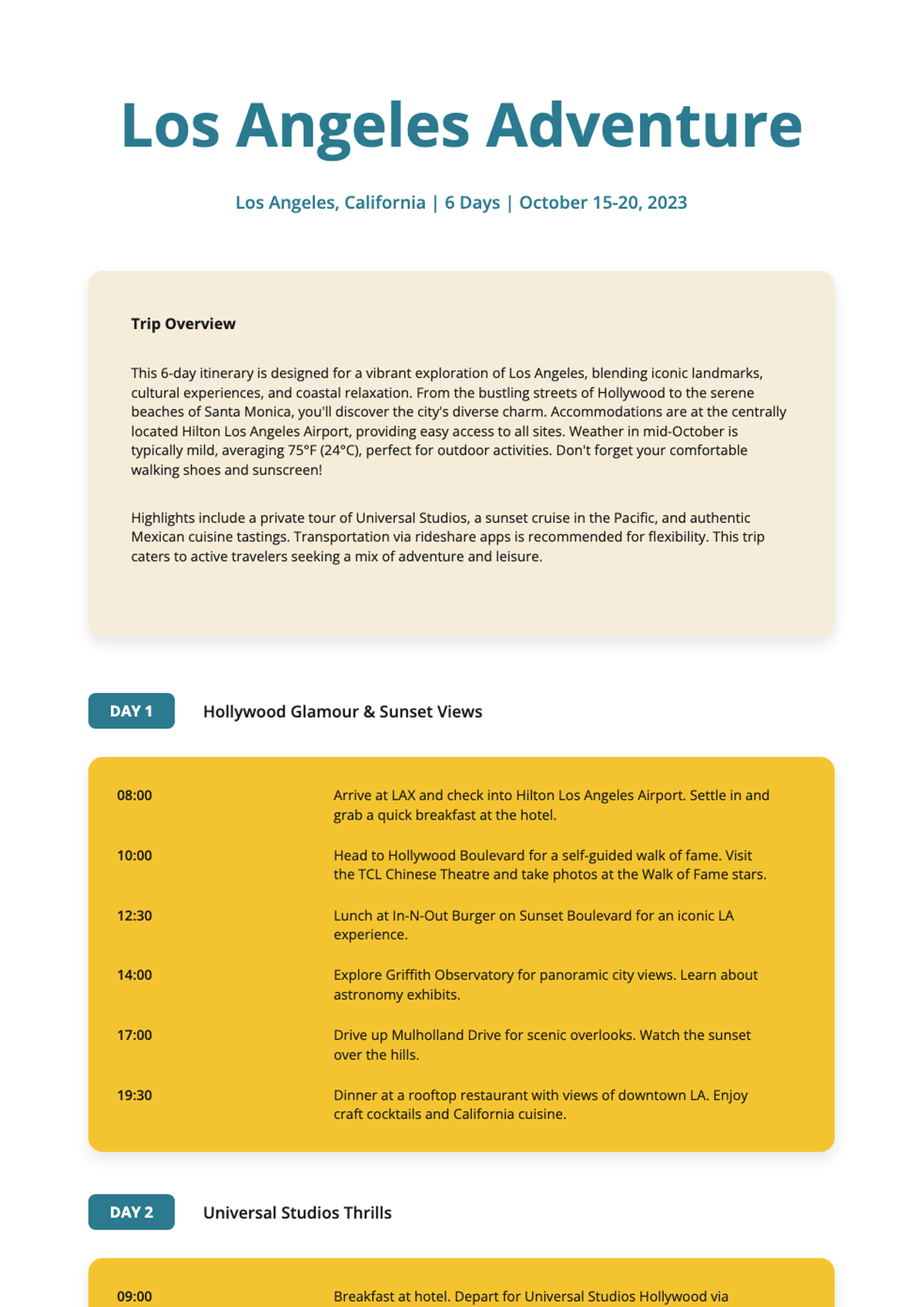 Detailed Los Angeles 6 day travel itinerary with daily schedule and icons_variant_2